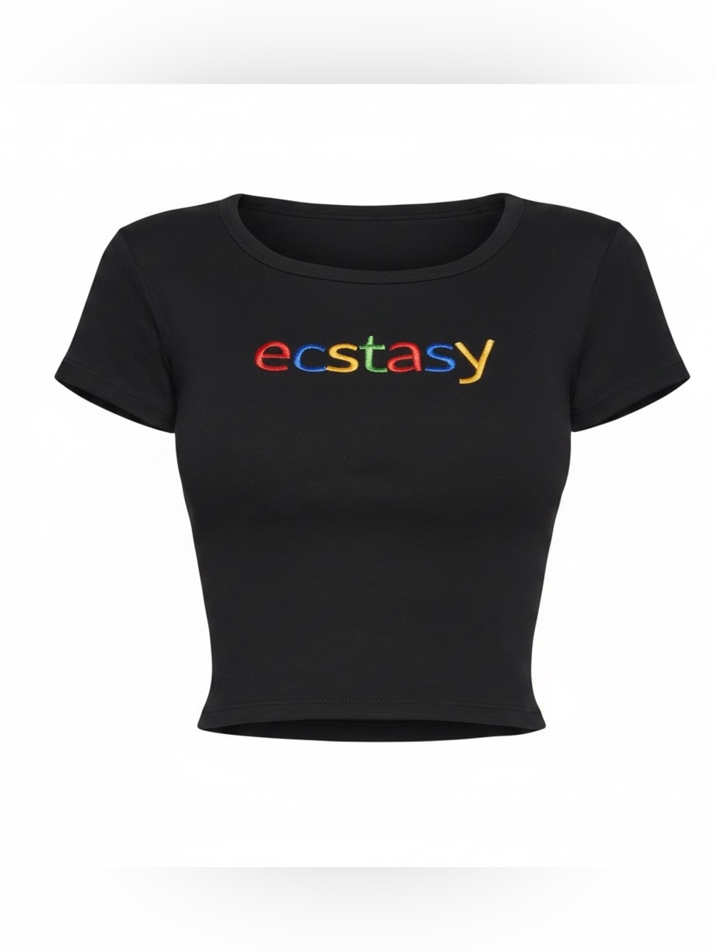 Dolls Kill Black 'ecstasy' Embroidered Crop Tee